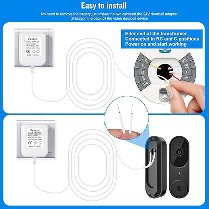 24V AC Power Supply, C Wire Adapter for Smart Thermostat, Fits for Nest Hello August Ring Door Bell and Ecobee Nest Honeywell Smart WiFi Thermostat (with 26.2 Foot White Door Bell Wire)
