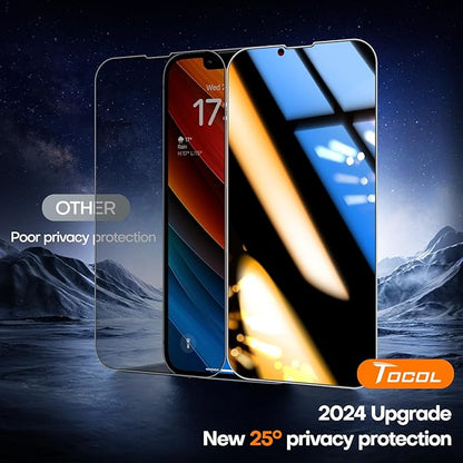 TOCOL for iPhone 12 mini Privacy Screen Protector 9H Hardness Military Grade Shatterproof HD Tempered Glass Full Coverage Easy Installation Case Friendly 2 Pack