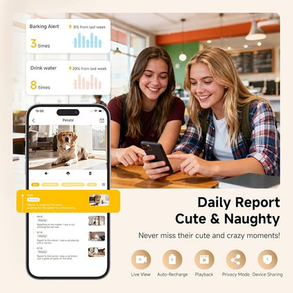 Pmate AI Pet Camera Robot Companion for Dogs & Cats Robot Camera with Visual Recognition Remote Video Interaction Auto Feeding & Play Red Light Teaser Night Vision Auto Charging Pink