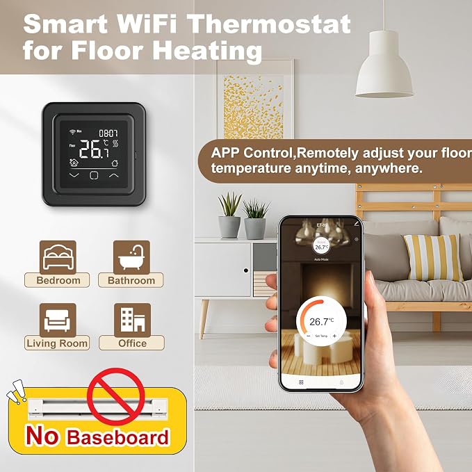 HEATIT Smart Programmable Floor Heating Thermostat, Touchscreen Black