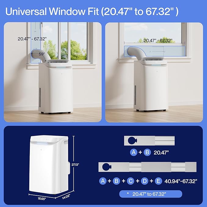 DELLA Sylro Series Smart Portable AC, 12,000 BTU Free-Standing Cooling AC with Fan & Dehumidifier, 45dB Ultra Quiet, APP/Voice/Remote Control, 4 Speed, Turbo & Sleep Mode, Fits 20.5"–67.3" Windows