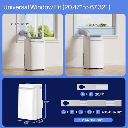 DELLA Sylro Series Smart Portable AC, 12,000 BTU Free-Standing Cooling AC with Fan & Dehumidifier, 45dB Ultra Quiet, APP/Voice/Remote Control, 4 Speed, Turbo & Sleep Mode, Fits 20.5"–67.3" Windows