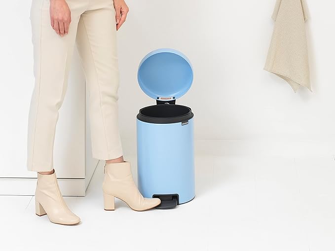 Brabantia Step-On Small Trash Can | Dreamy Blue | 3.2 Gallon / 12L | Bathroom, Bedroom, Office Trash Can, Light Pedal Opening, Handle & Removable Inner Bucket | 9.9 x 13.3 x 16.2 | + Trash Bags