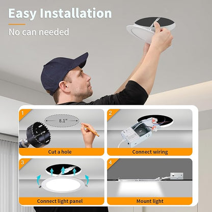 LZHOME 12 Pack 8 Inch LED Recessed Lighting with Junction Box Ultra-Thin, 3000K/4500K/6000K Selectable, 8" Dimmable Canless LED Downlight, 1800LM CRI80 High Brightness 5%-100% Recessed Light