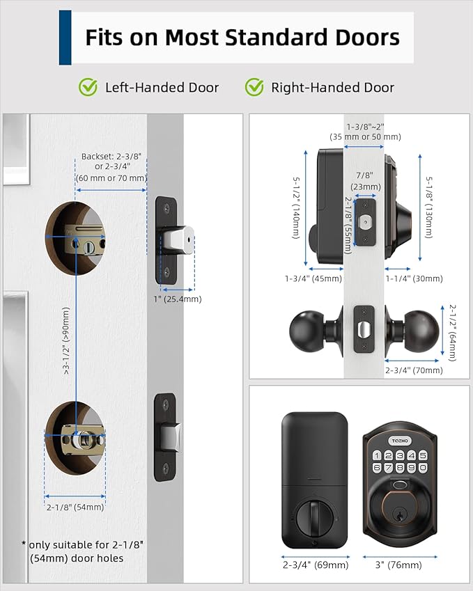 TEEHO TE002K Keyless Fingerprint Deadbolt Door Lock - Smart Lock with Handle and Keypad - Oil-Rubbed Bronze