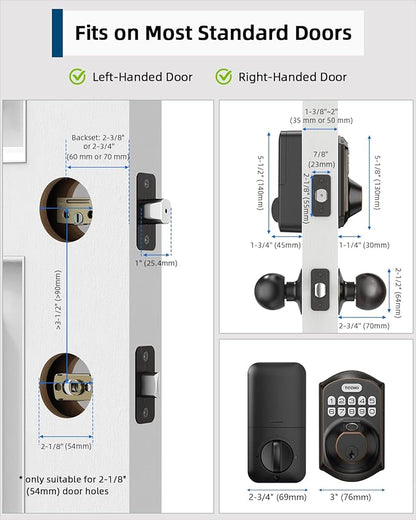 TEEHO TE002K Keyless Fingerprint Deadbolt Door Lock - Smart Lock with Handle and Keypad - Oil-Rubbed Bronze