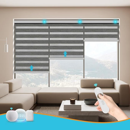 Motorized Zebra Blinds with Remote Smart Blind Work with Homekit Alexa SmartThings Electric Day and Night Shade Cordless Automatic Solar Powered Window Shade Customize(Carbon Dark Grey)