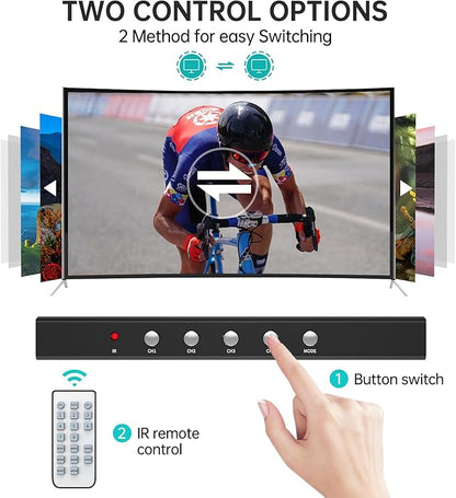 MT-VIKI 4K HDMI Multiviewer 4x1 w/IR Remote, 4K@30Hz Seamless HDMI Switcher 4 in 1 Out for PS4/PS5/Security Camera