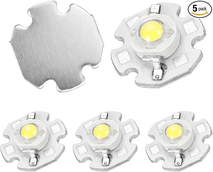 High Power LED Chip Bulb 5 Pcs- Cool White 6000K 600-700mA LED Light with Heatsink Aluminum Base Bulb Lamp Super Bright Intensity COB Light for Home Studio Show DIY Project