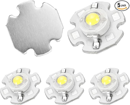 High Power LED Chip Bulb 5 Pcs- Cool White 6000K 600-700mA LED Light with Heatsink Aluminum Base Bulb Lamp Super Bright Intensity COB Light for Home Studio Show DIY Project