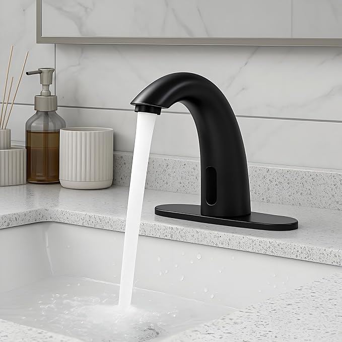 Touchless Bathroom Sink Faucet - Automatic Motion Sensor - Battery Operated for Commercial Lavatory Bathroom, Matte Black