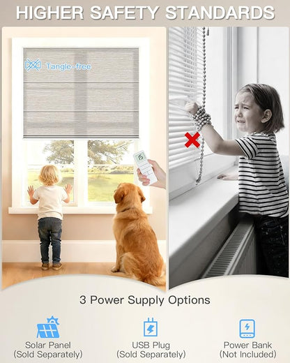 Motorized Roman Shades for Windows, Custom Light Filtering Roman Blinds with Remote, Smart Privacy Window Shades for Living Room Kitchen Office, Alexa & Google Home Compatible, App Control via RF Hub