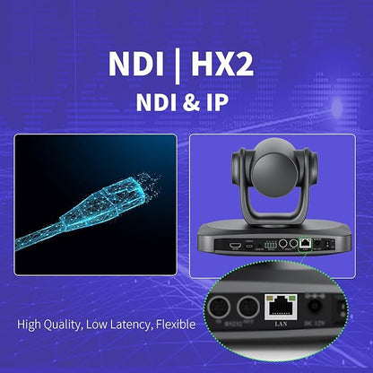 4K NDI PTZ Camer 20X Optical Zoom AI Tracking Camera with HDMI/USB/LAN/PoE Conference Room Camera for Live Streaming, Video Conference, Church Services