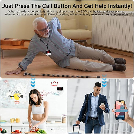 WiFi Caregiver Pager Medical Alert Systems for Seniors No Monthly Fee App Control Alert Button for Seniors at Home,2 Call Button and 1 Receiver,for Elderly,Patients,Disabled