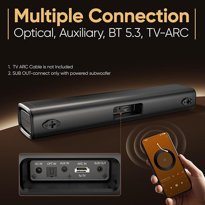 Saiyin 60W Bluetooth Sound Bar for Smart TV, TV-ARC/Optical/AUX