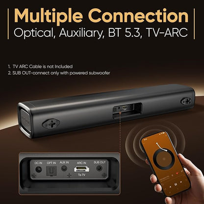 Saiyin 60W Bluetooth Sound Bar for Smart TV, TV-ARC/Optical/AUX