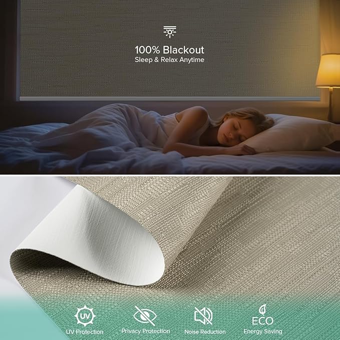 Motorized Roller Shades, 10O% Blackout Remote Control Custom Window Shades Compatible with Alexa Google Assistant via RF Hub, Rechargeable Electric Blinds for Windows (Texture Dark Coffee)