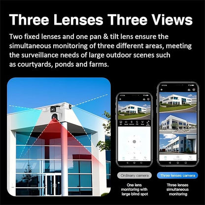 EVERSECU Triple Lens WiFi PTZ Security Camera, Three Cameras in One, Side Cameras with Adjustable All-Angle Arm, 2K 360° View No Blind Spot, Auto Tracking, Spotlight, 2 Way Audio（2pack