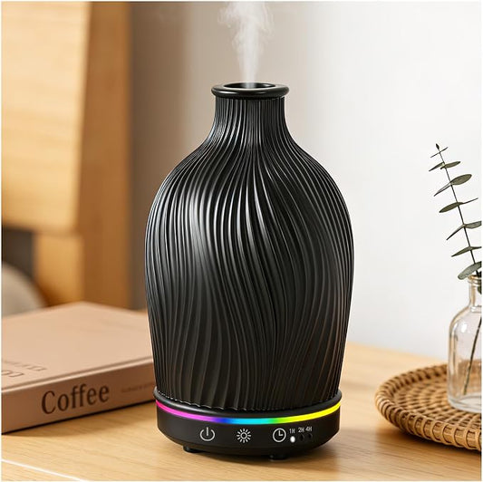 Essential Oil Diffuser 150ml,Resin Diffuser Ultrasonic Aromatherapy Humidifier with 1/2/4H Timer, 7 Color Lights, Auto Shut-Off, Whisper-Quiet for Home Bedroom Office(Black)