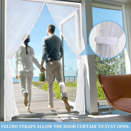 Magnetic Screen Door - Self Sealing, Heavy Duty, Hands Free Mesh Partition Keeps Bugs Out Let Breeze in- Pet and Kid Friendly - Keep Open Feature (White, Fit Door Size 38 x 82 Inch)