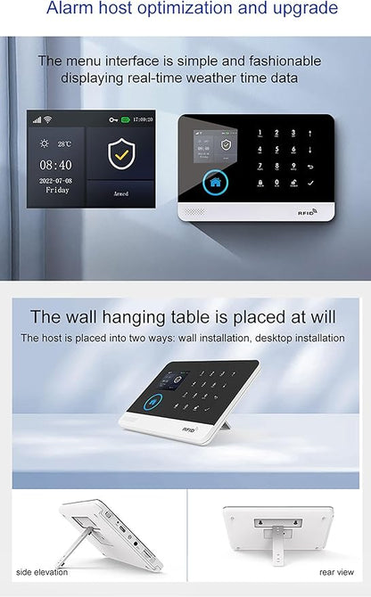 2G/4G Wireless Home Alarm Security System 9PCS 433MHz LCD Display with Host Remote Controls Alarm Window Door Sensor WiFi+GSM Auto Dial Alarm Compatible with Alexa Google Home Voice Control