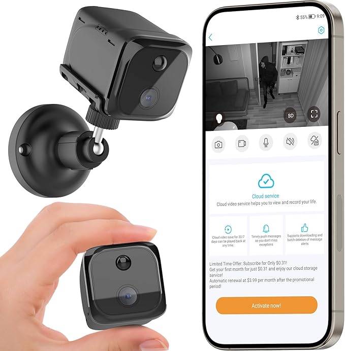 Wireless Small Security Camera Indoor, Little Ubox Magentic Security Cam – 2K HD, Night Vision, PIR Motion Detect, Instant Alert, Long Standby Battery Camera for Home, Office, Apartment&Travel(Black)