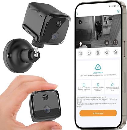 Wireless Small Security Camera Indoor, Little Ubox Magentic Security Cam – 2K HD, Night Vision, PIR Motion Detect, Instant Alert, Long Standby Battery Camera for Home, Office, Apartment&Travel(Black)