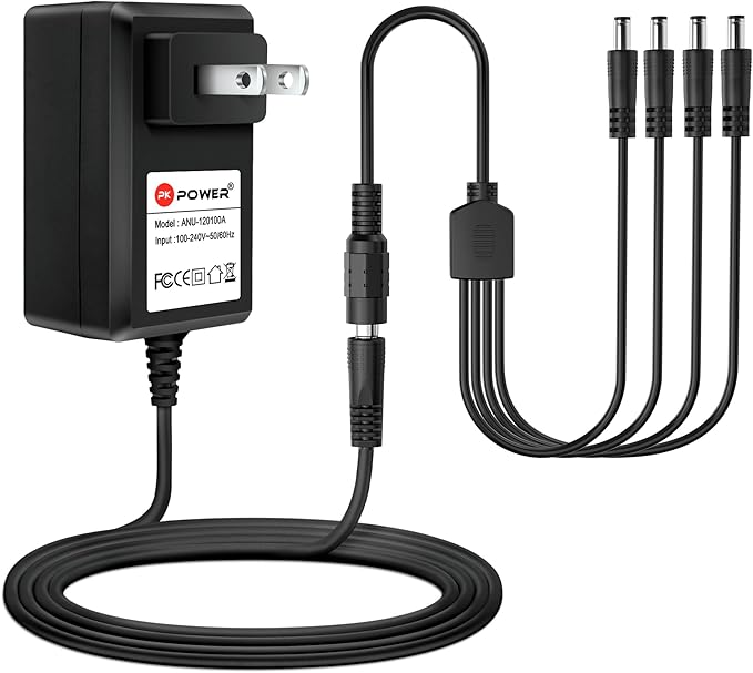 PKPOWER 12V AC DC Adapter Replacement Power Adapter Charger and 1 to 4 Splitter Cable for Lorex Fusion 4K/2K Camera C842 C844 C832AWB C836AWB C842AFL C848AFL, Power Supply for Q-See QSDS4122 QS-POWER4