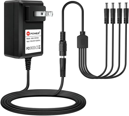 PKPOWER 12V AC DC Adapter Replacement Power Adapter Charger and 1 to 4 Splitter Cable for Lorex Fusion 4K/2K Camera C842 C844 C832AWB C836AWB C842AFL C848AFL, Power Supply for Q-See QSDS4122 QS-POWER4
