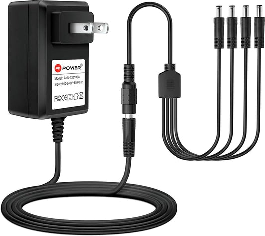 PKPOWER 12V AC DC Adapter Replacement Power Adapter Charger and 1 to 4 Splitter Cable for Lorex Fusion 4K/2K Camera C842 C844 C832AWB C836AWB C842AFL C848AFL, Power Supply for Q-See QSDS4122 QS-POWER4
