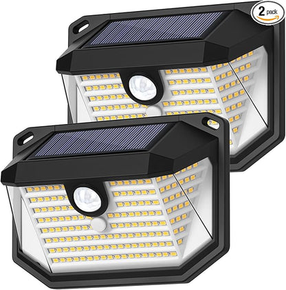 2-Pack Solar Outdoor Lights, Super Bright Solar Powered Motion Sensor Outdoor Lights, Warm White, 178s LED Outside Security Wall Lights for House, Porch, Fence