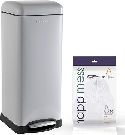 happimess HPM1007C Betty Retro 8-Gallon Step-Open Trash Can with Soft-Close Lid, Fingerprint Resistant, Modern, Minimalistic for Home, Kitchen, Laundry Room, Office, Bedroom, Bathroom, Gray