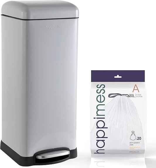 happimess HPM1007C Betty Retro 8-Gallon Step-Open Trash Can with Soft-Close Lid, Fingerprint Resistant, Modern, Minimalistic for Home, Kitchen, Laundry Room, Office, Bedroom, Bathroom, Gray