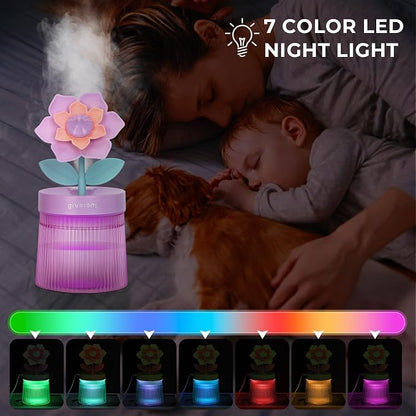 Cute Flower Mini Humidifier, Small Cool Mist Desk Humidifiers, Portable USB Personal Desktop Plant Humidifiers, Cooling for Home Office Car Travel Indoor Outdoor (260ml,Purple Gardenia)