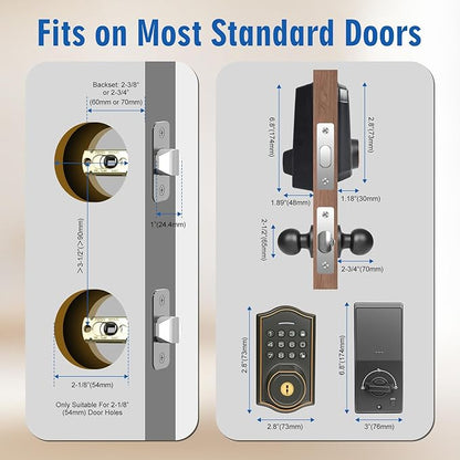 Fingerprint Smart Locks for Front Door with Handle Set,Smart Locks for Front Door,Keyless Entry Keypad Deadbolt, App Control,with 2 Knob,Anti-Peek Password,Easy Install,Auto Lock,Satin Nickel