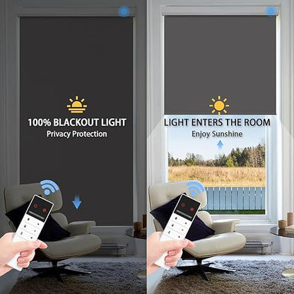 Motorized Blinds with Remote, Blackout Smart Blinds for Motorized Roller Shades, Automatic Window Shades Work with Alexa/Google/Apple Home for Bedroom Living Room, Custom Size (Dark Grey)