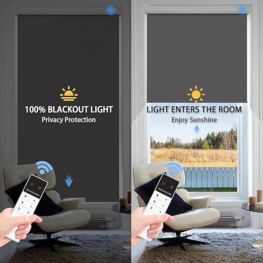 Motorized Blinds with Remote, Blackout Smart Blinds for Motorized Roller Shades, Automatic Window Shades Work with Alexa/Google/Apple Home for Bedroom Living Room, Custom Size (Dark Grey)