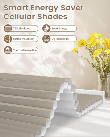 Kincmo Motorized Cellular Shades, Custom Motorized Blinds with Remote, Cordless Smart Electric Honeycomb Blinds Work with Apple HomeKit, Alexa, Google (75%-Blackout-Single-Cell Coffee)