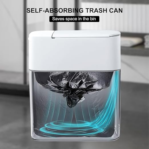 MOPUP Bathroom Trash Can, Automatic Bagging Garbage Can, 3.5 Gallon Slim Smart Small Plastic Trash Bin, Narrow Motion Sensor Trash Can for Bedroom, Office White