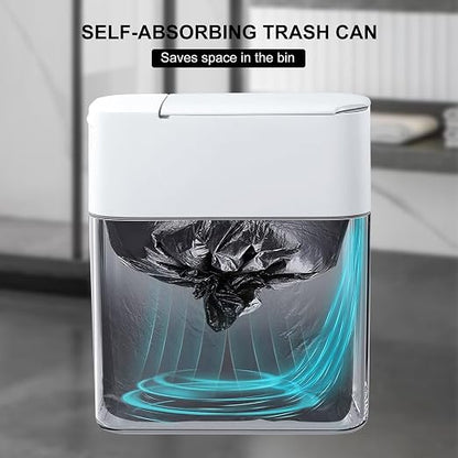 MOPUP Bathroom Trash Can, Automatic Bagging Garbage Can, 3.5 Gallon Slim Smart Small Plastic Trash Bin, Narrow Motion Sensor Trash Can for Bedroom, Office White