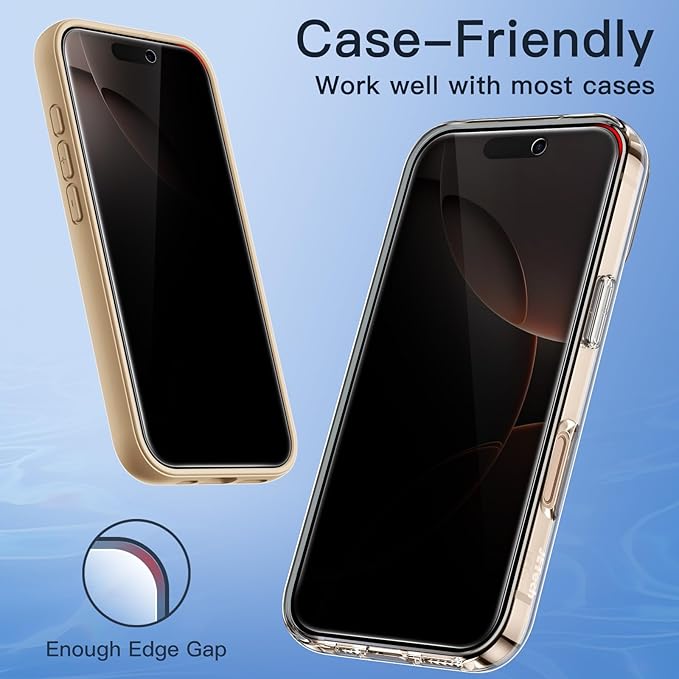 JETech Privacy Screen Protector for iPhone 16 Pro Max 6.9-Inch, Anti-Spy Tempered Glass Film with Easy Installation Tool, 2-Pack
