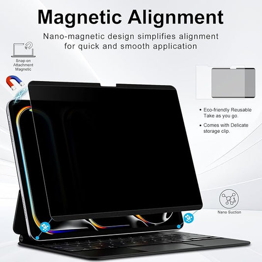 Magnetic Privacy Screen for iPad Pro 13 inch M5 2025/M4 2024(8th/7th Generation),Removable Anti Spy Glare Blue Light Filter Black Secrity Privacy Film