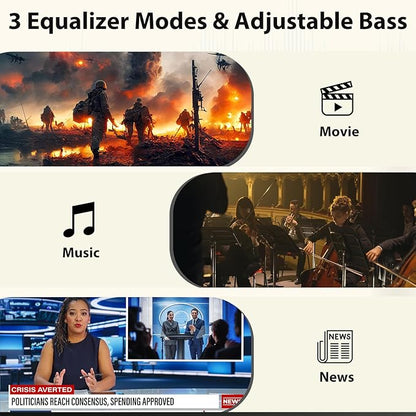 Sound Bar for Smart TV with Wired Subwoofer, 2.1 CH Small TV Soundbar Speakers, Support Bluetooth 5.3/ARC/Optical/AUX/USB Connectivity, S100 Pro, Black