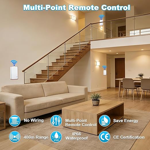 NineLeaf Wireless Light Switch and Receiver Kit, Wireless Switches for Lights, Mini Remote Lamp Switch for Ceiling Lights Lamps Lighting Fixture No Wiring No WiFi, Outdoor 1900ft Indoor 300ft Range