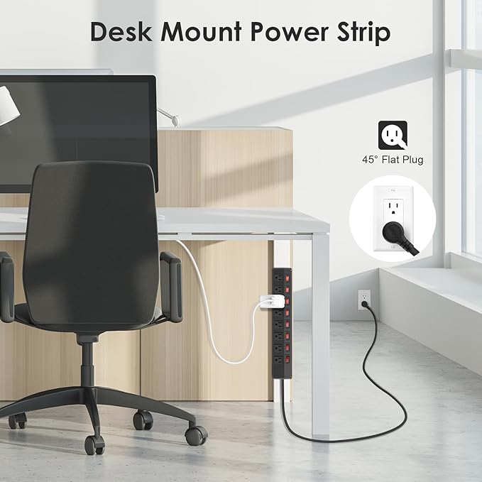 8 Outlet Heavy Duty Power Strip with 8 Individual Switches,Moutable Metal Power Strip Surge Protector 1200 Joules,50FT 14AWG Extension Cord,15A 1800W 125V 60Hz