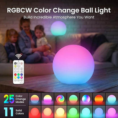 LOFTEK 8-inch LED Ball Light, Rechargeable Colar Change Lamp with Remote | 25 Modes, 11 RGB Colors Orb Light, Dimmable, Cordless & Timer, Mood Lighting for Home Bedroom Patio Decorative Lighting
