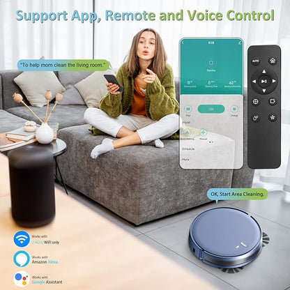 Robot Vacuum and Mop Combo, 3 in 1 Mopping Robotic Vacuum with Schedule, App/Bluetooth/Alexa, 1600Pa Max Suction, Self-Charging Robot Vacuum Cleaner, Slim, Ideal for Hard Floor, Pet Hair, Carpet