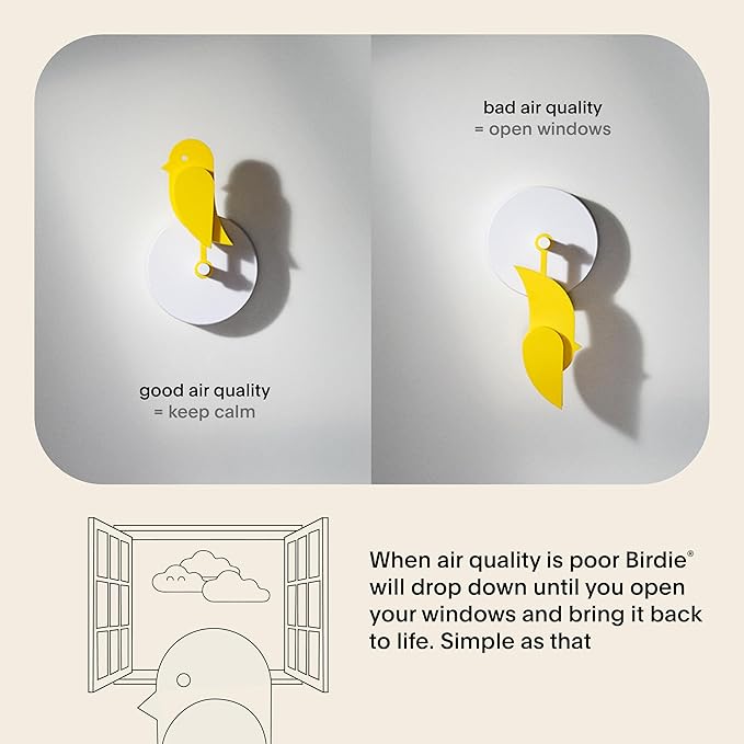 Birdie 2.0 - Design Indoor CO2 Monitor for House Burping - Air Quality Meter for Home & Office -Visual Air Quality Sensor for Fresh Air - Wall Mounted -Swiss Sensor Technology-Yellow, FullBirdie