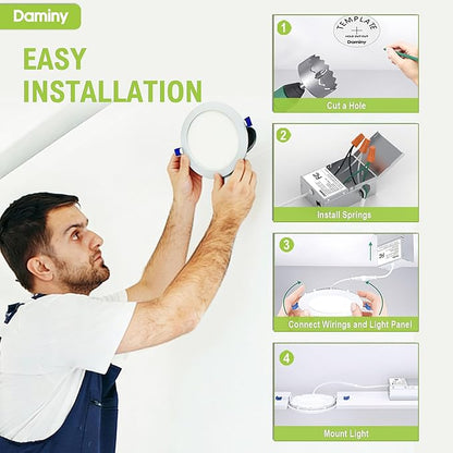 DAMINY 6 Pack 8 Inch LED Recessed Lighting with Junction Box,5CCT,Ultra-Thin Recessed Light,18W 1600LM, Dimmable Canless Wafer Ceiling Light, High Brightness