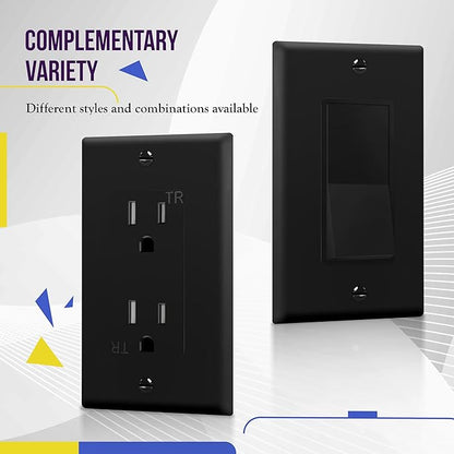 ENERLITES Decorator Light Switch or Receptacle Outlet Wall Plate, Gloss Finish, Size 1-Gang 4.50" x 2.76", Polycarbonate Thermoplastic, 8831-BK, Black